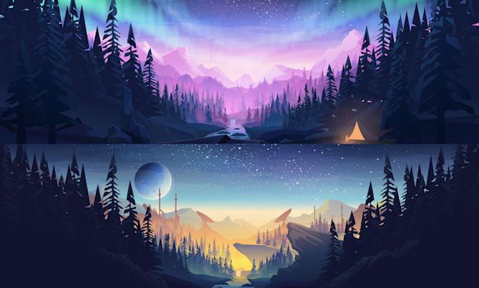 draw custom flat landscape scenery illustration