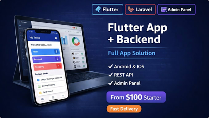 develop a flutter mobile app with laravel backend and admin panel
