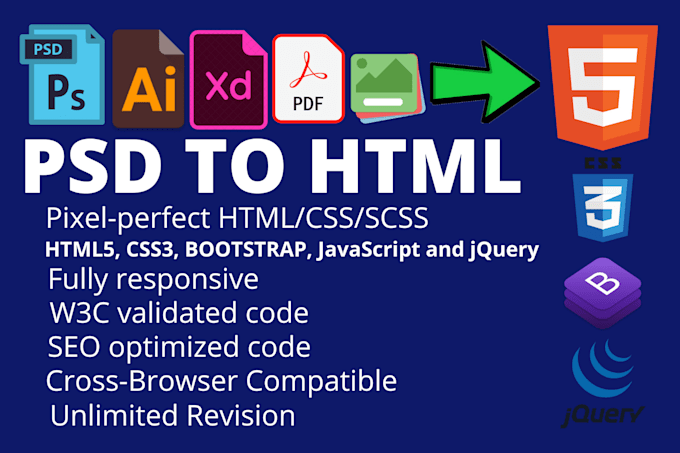 convert PSD to HTML web page, landing page