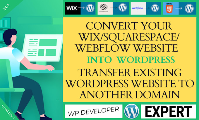convert clone wix, squarespace, webflow to wordpress