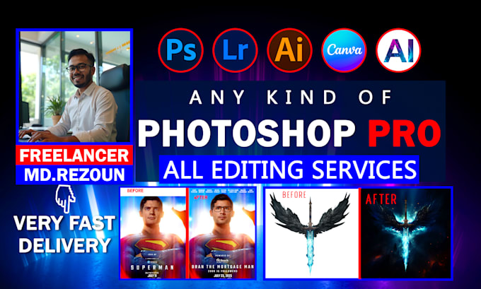 do any kind of photoshop image editing within 1 hours