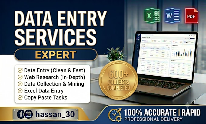 do data entry, excel data management, web research, copy paste, typing
