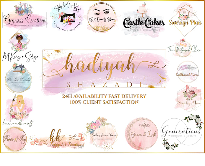 Design Signature Feminine Hand Drawn Watercolor Logo For You