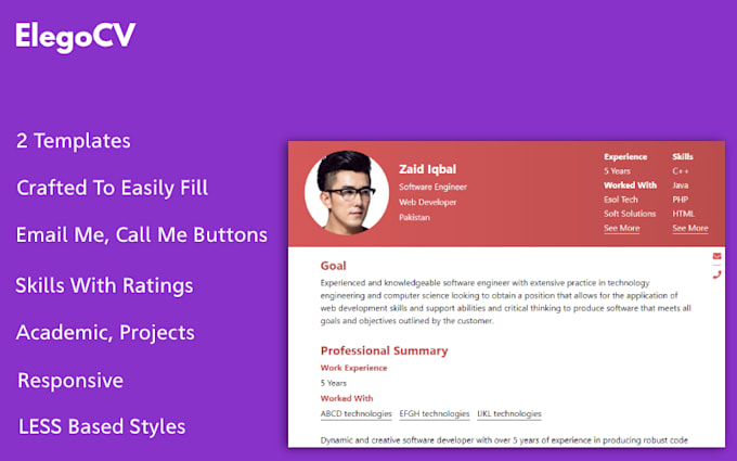 Sell you cv resume html template by Zaidiqbal Fiverr