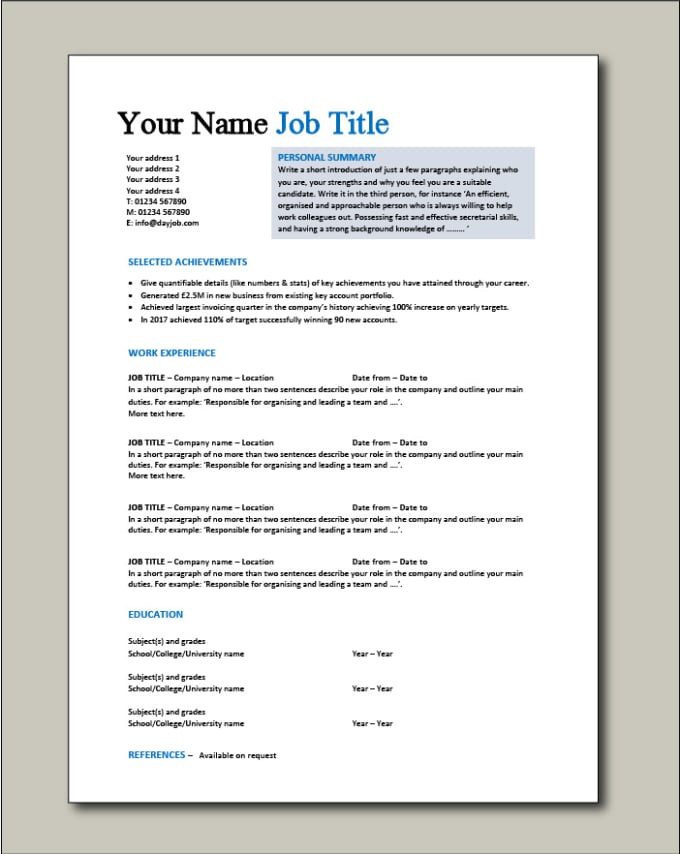 Write a professional cv, resume and cover letter by Zmina96 | Fiverr