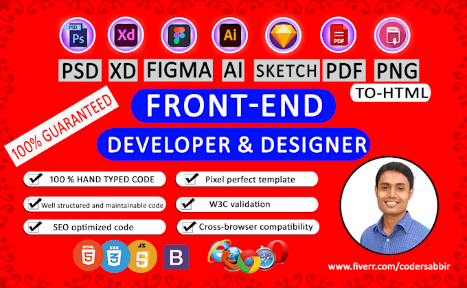 do frontend web development, psd to html, xd to html, figma to html conversion