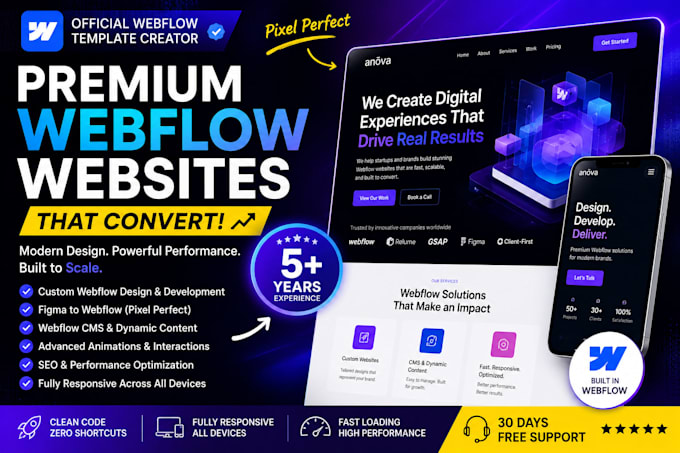 design and develop webflow website or template, figma to webflow expert