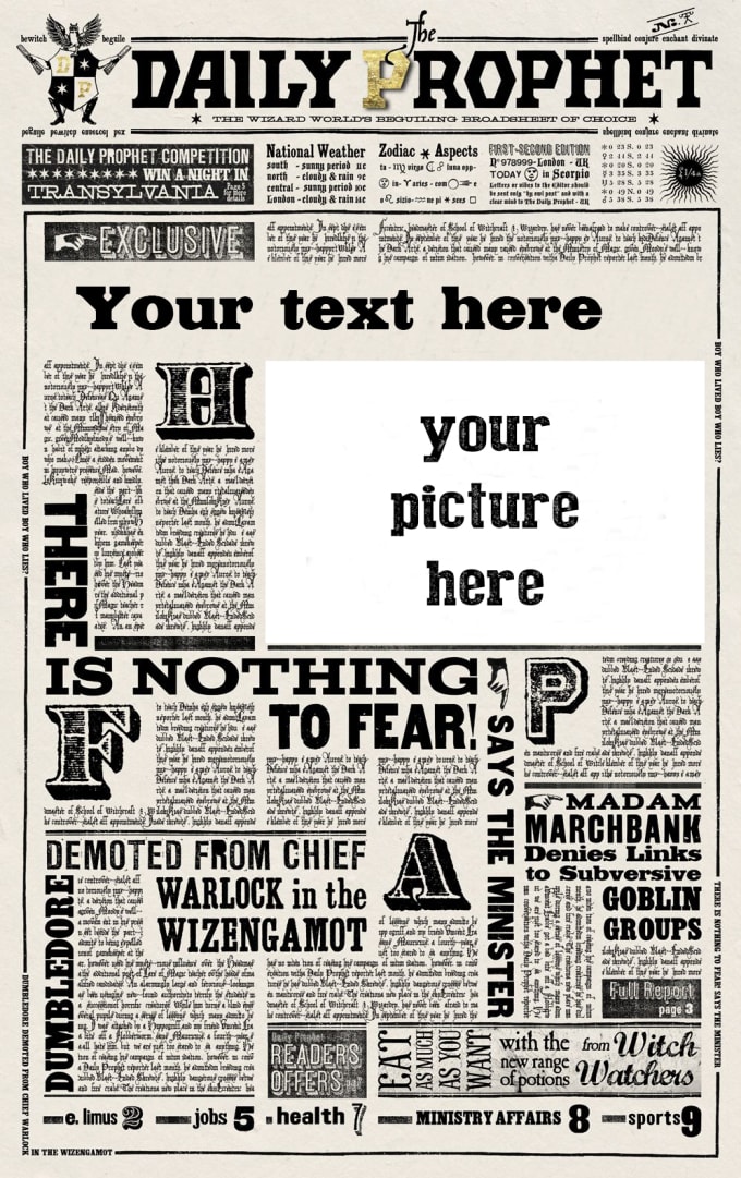 Put your text and photo on the harry potter newspaper by Nirannjn Fiverr