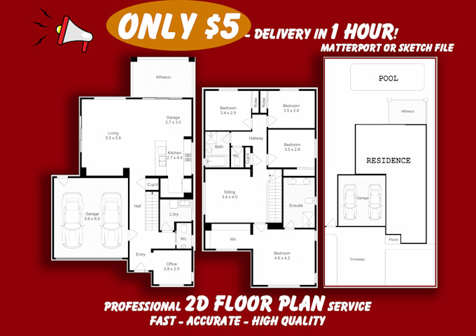 do 2d floor plan from matterport, custom professional design