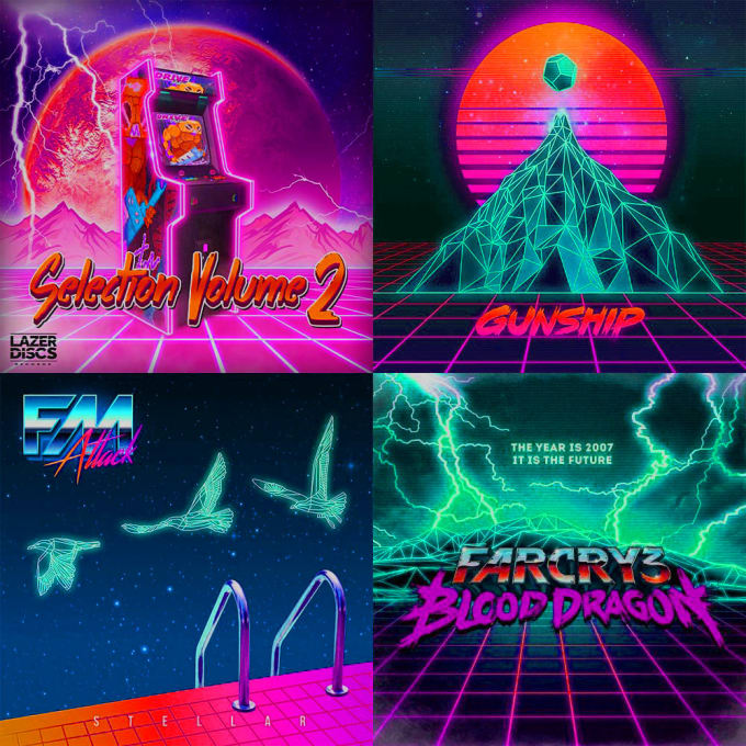 80s retro, mixtape synthwave album,single cover art by