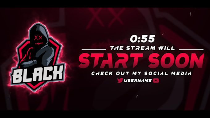 create 4 animated twitch screens, starting soon, brb and ending screen