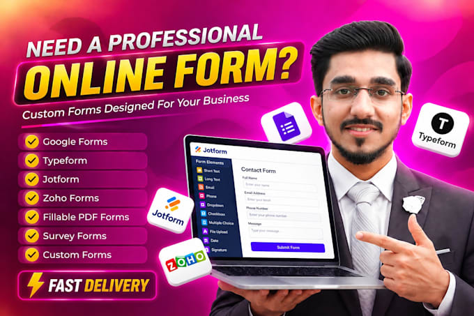 create jotform, typeform, google forms and fillable pdf forms in 12 hours