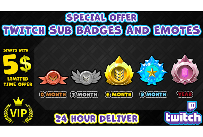 design twitch sub badges, twitch emotes, twitch badges