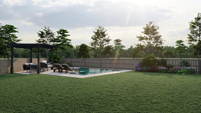 3d landscape,patio,pool,pergola,gazebo, backyard, awnings, courtyard, outdoor