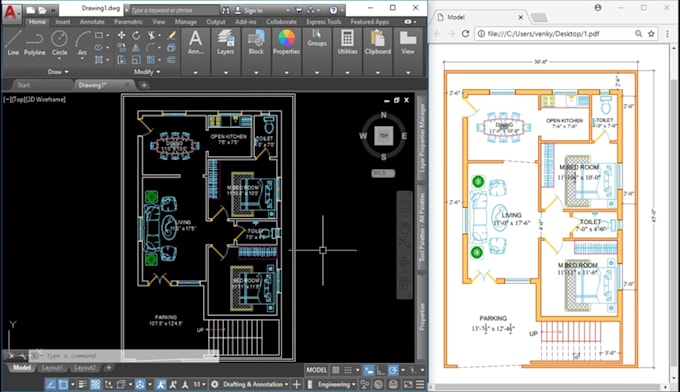 convert pdf or jpd to cad and redraw floor plans