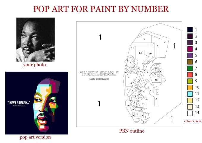 Crea un design pop art personalizzato per dipingere per numero
