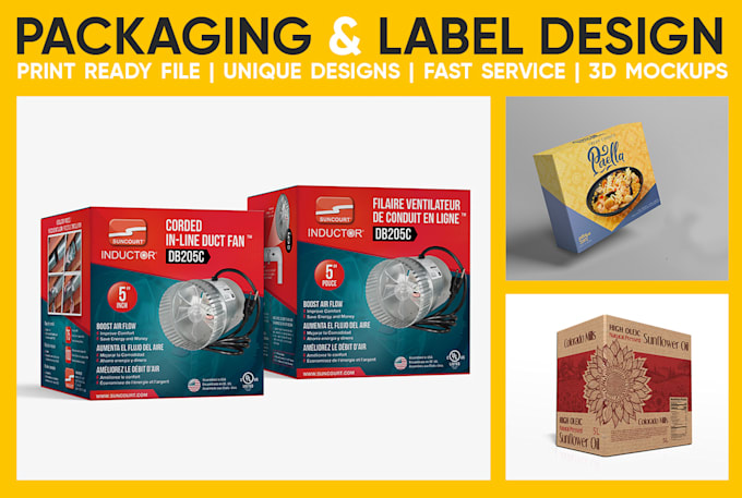 design product packaging label with box mockup
