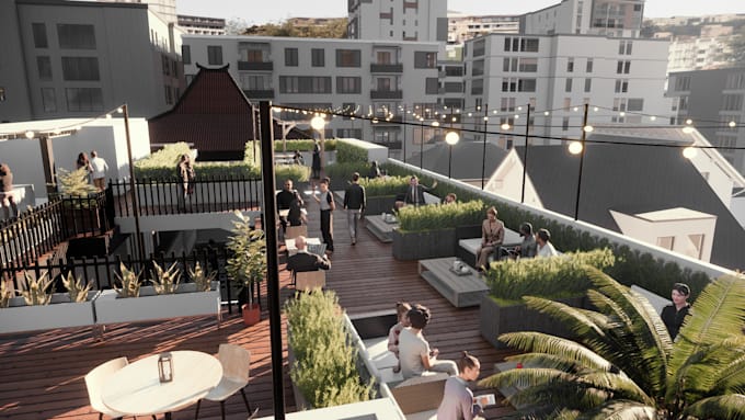 design and render exceptional modern rooftop landscape