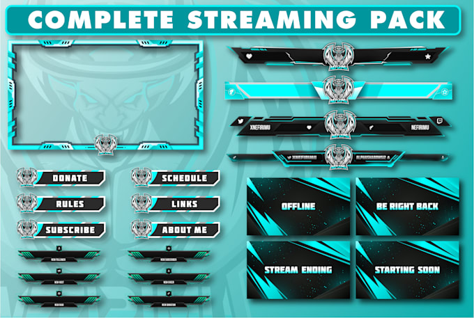design twitch streaming pack with mascot logo