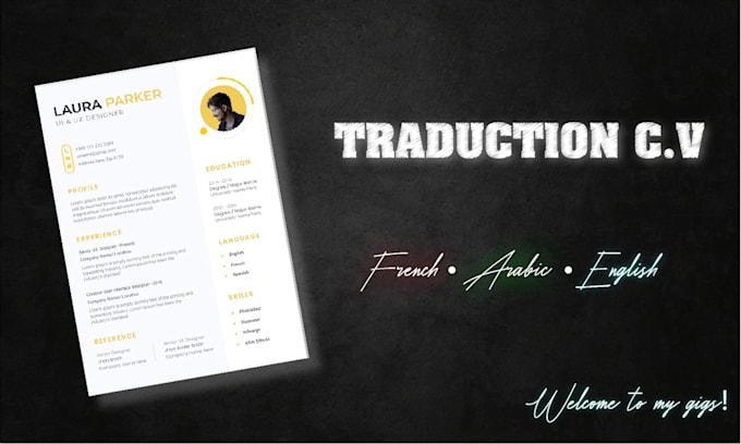 translate your CV to english, french or arabic