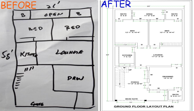 Design house plan in 2d by Caddisgner | Fiverr
