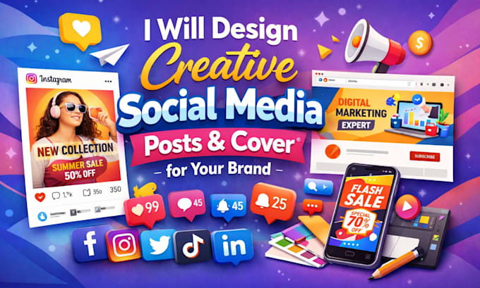 design creative social media posts and cover for your brand