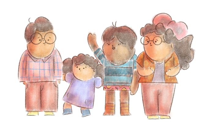draw characters in colorful crayon style