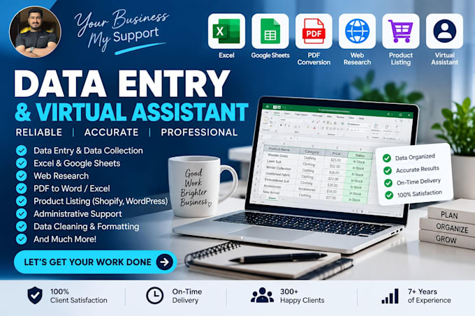 be your data entry and virtual assistant for business tasks