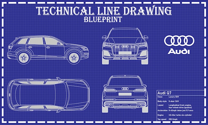 make technical line drawings, blueprints, and 2d vector art