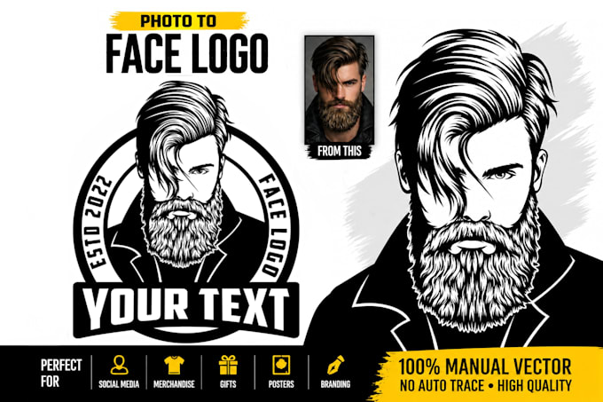 create a face logo, stencil art, and black and white portrait from your photo