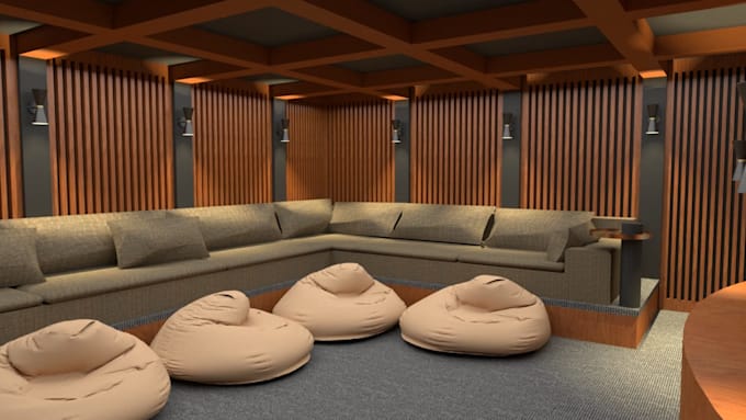 Interior design of a theater room by Mahrielle | Fiverr