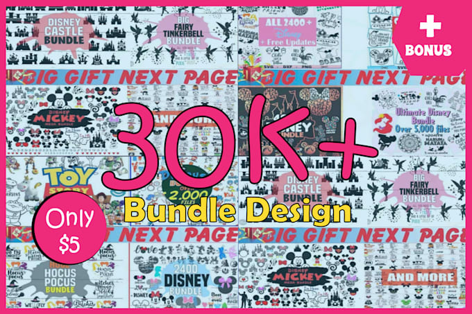 provide cut disney  svg files 30k design  bundle for etsy pod