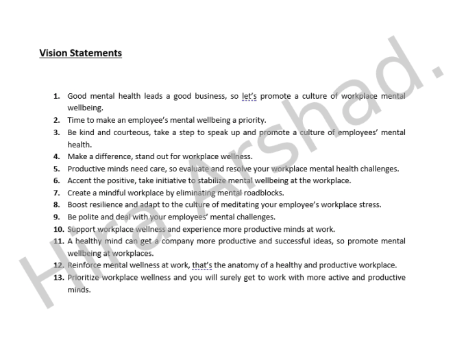 write unique mission or vision statements for your business