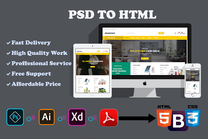 convert PSD to responsive HTML and CSS