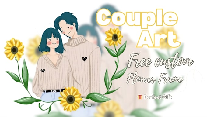 draw a cute couple illustration for gift or profile pictures