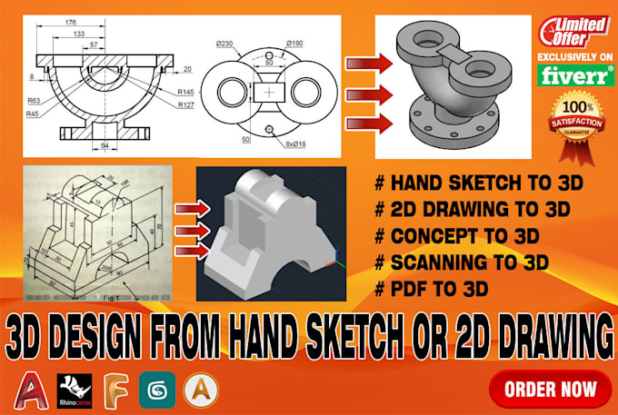 3d design from hand sketch or 2d drawing