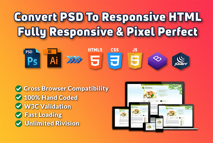 convert PSD to HTML responsive bootstrap css psd to wordpress