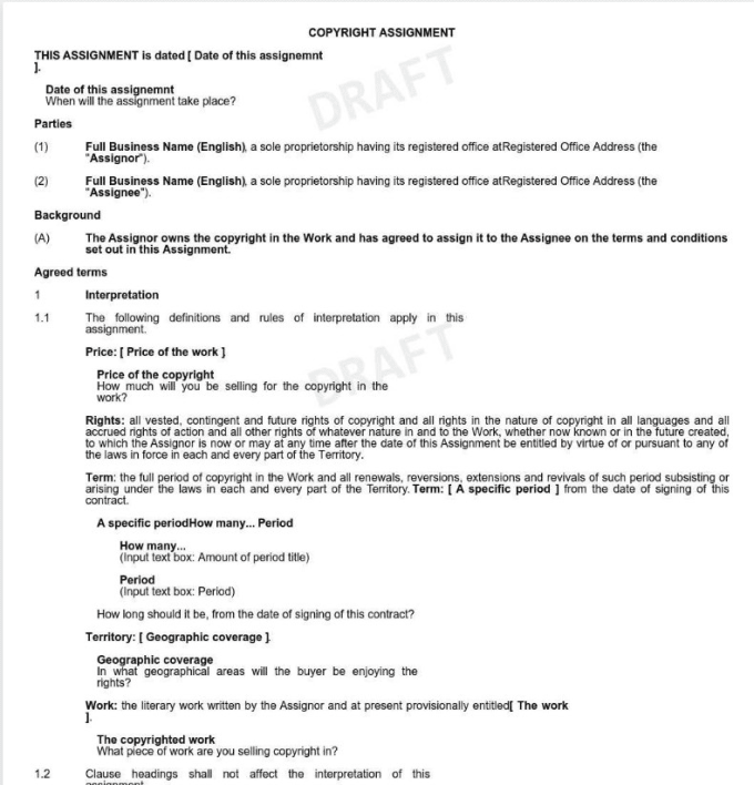 Copyright assignment sales