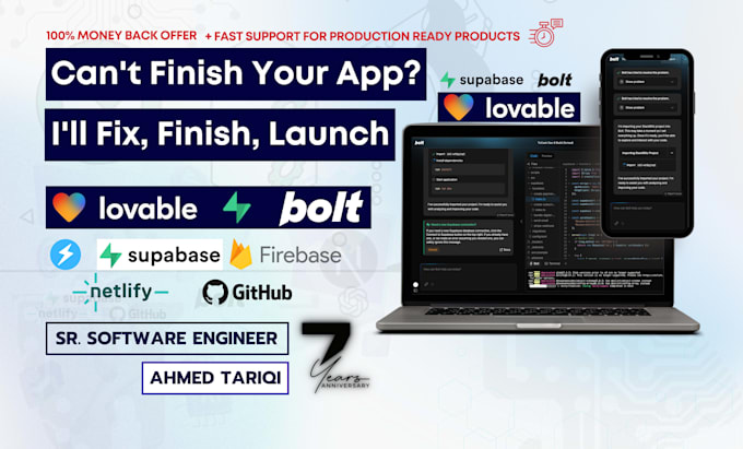 fix, improve, complete and launch ai built web or app, lovable, bolt, base44