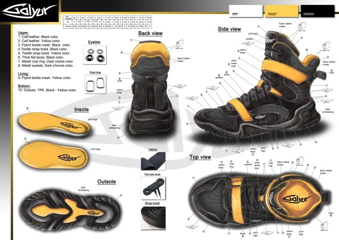 Creare design di scarpe e pacchetto tecnico per la produzione