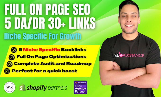 do on page and off page seo high da backlinks on shopify and wix