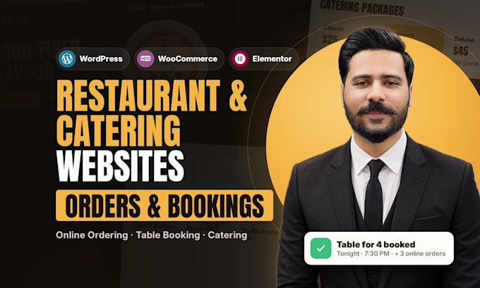 create restaurant booking catering food delivery website