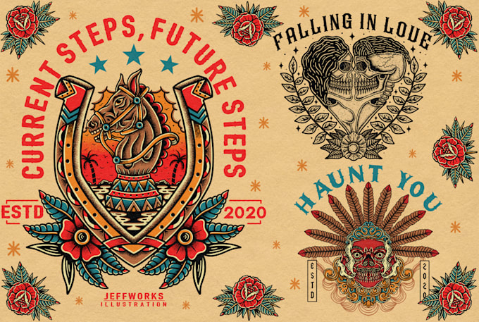 make old school traditional tattoo for vintage tshirt design