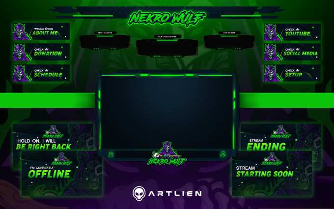 design animated twitch overlay, facecam, panels, screen for stream