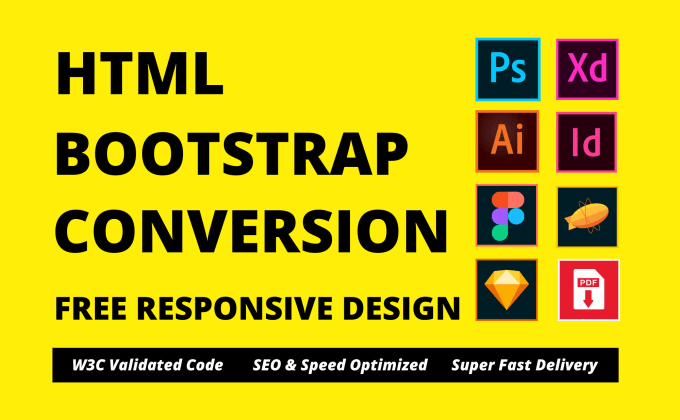 sketch to html xd to html psd to bootstrap psd to html figma to html -  FiverrBox