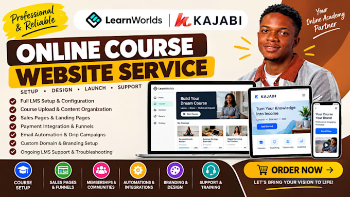 setup kajabi learnworlds build online course website elearning on learnworlds