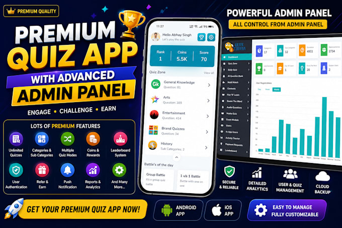 create trivia quiz earning money app with admin panel