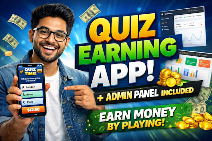 create trivia quiz earning money app with admin panel