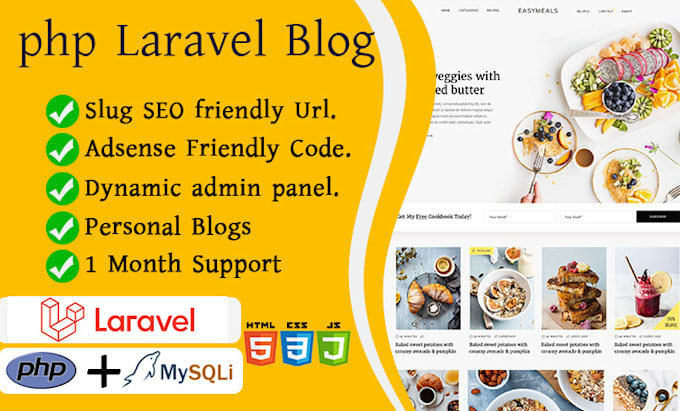 develop a full featured php blog with laravel and modern admin, laravel website