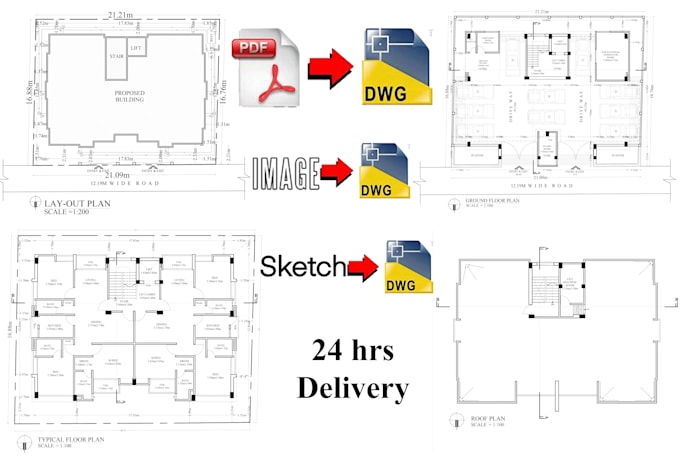 draft autocad 2d drawings from your pdf image ,or sketch